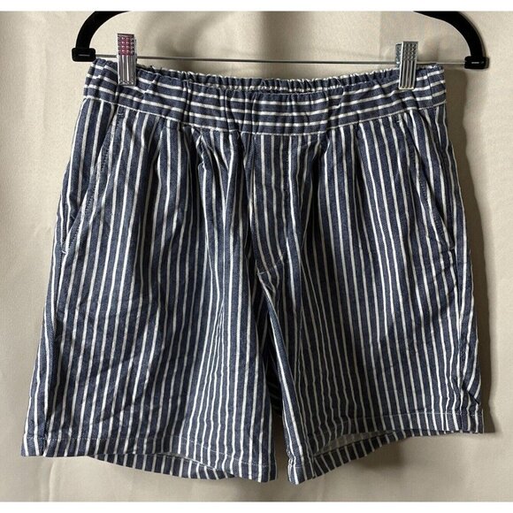 Zara Women’s Size US Medium Blue White Striped Shorts Drawstring Cotton Beach - Picture 1 of 4